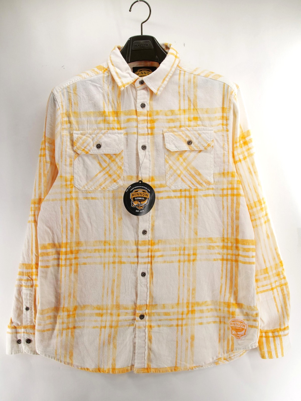 NWT Angry Minnow Clothing Co Shirt Mens Large Flannel Yellow Plaid Lemons Vodka